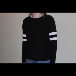 Black sweatshirt with white strips